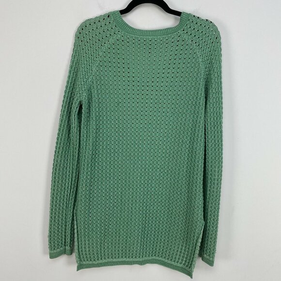BCBGMAXAZRIA Large Dusty Jade Green KENT V Neck Sweater Open Knit Pullover - Picture 12 of 15